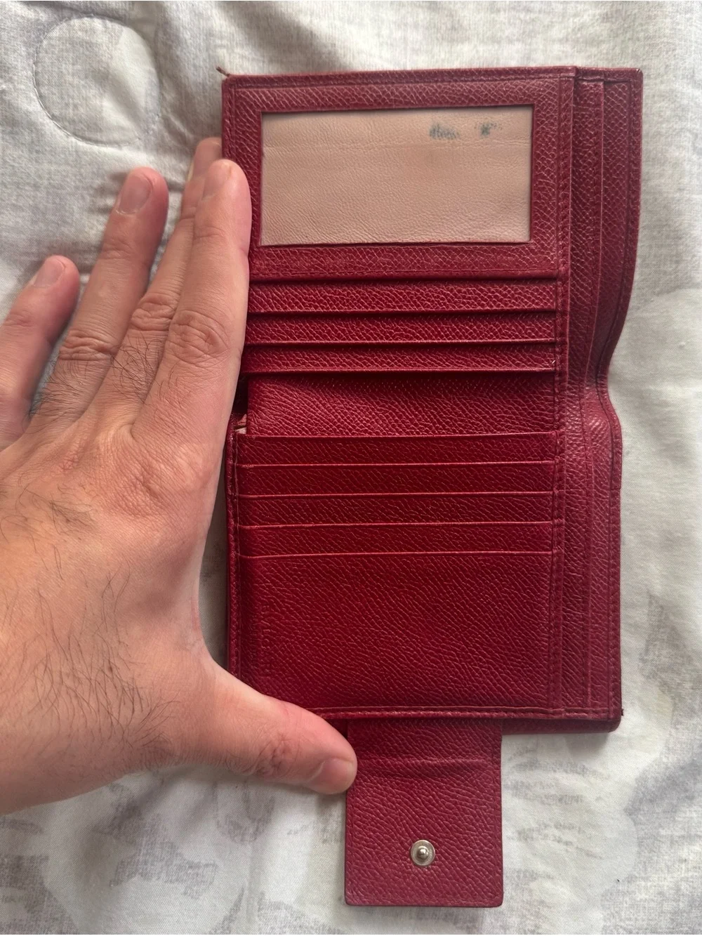 Bulgari Deep Red Textured Leather Wallet with Signature Circle Clasp